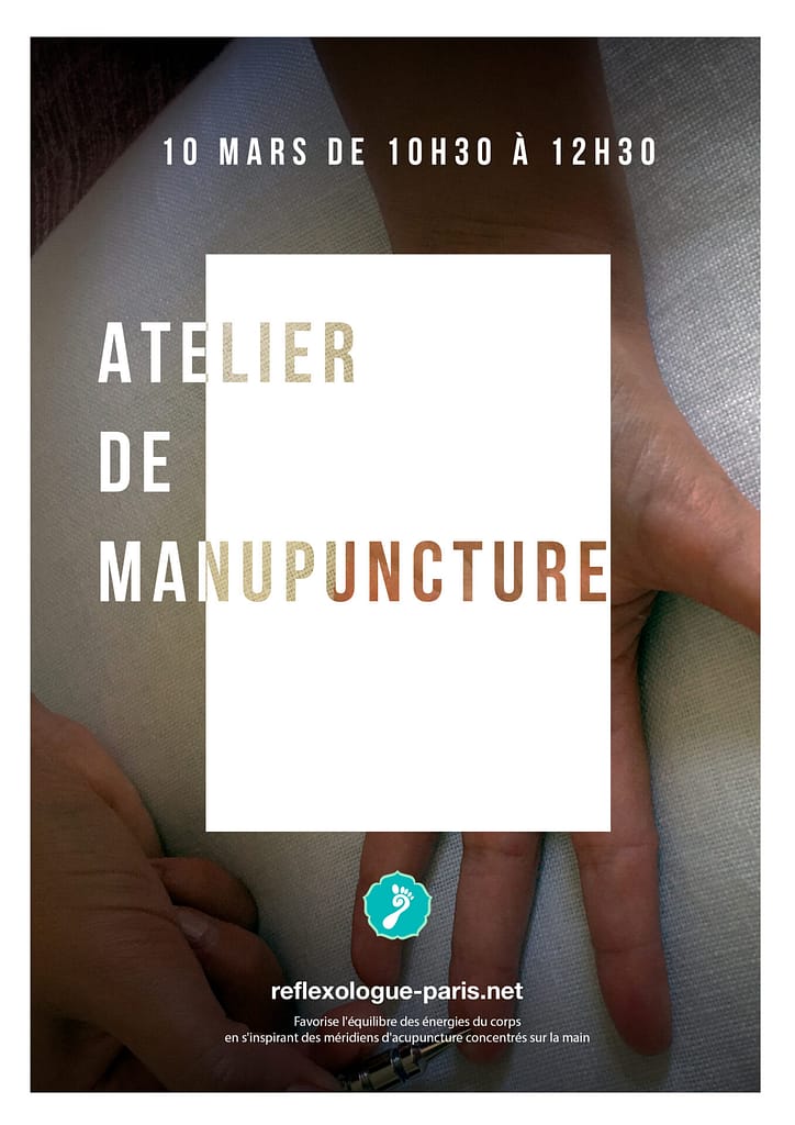 Je vous propose de découvrir durant cet atelier la manupuncture coréenne. Cette pratique encore peu connue en France, favorise l'équilibre des énergies du corps en s'inspirant des méridiens d'acupuncture concentrés sur la main.